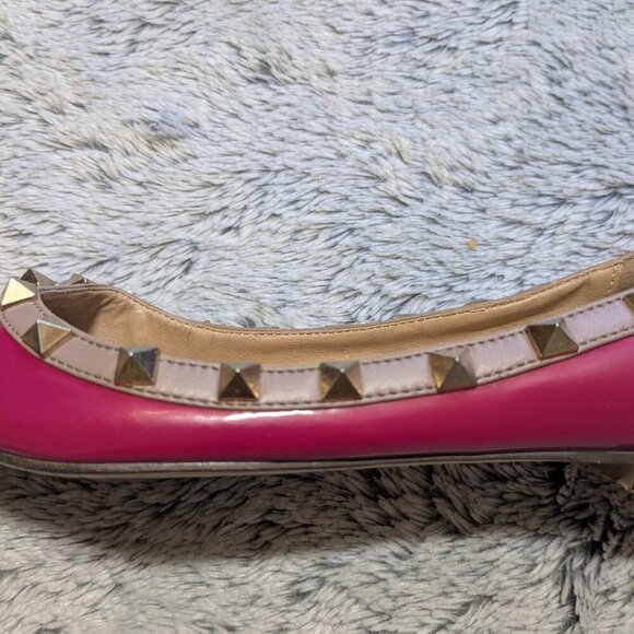 Valentino Pink Rockstud Flats Patent Leather Pointed Toe Shoe Size 41 US 10 - Picture 7 of 8